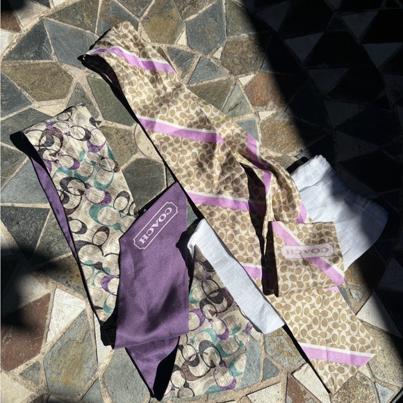 Bundle Coach Purple and Tan Patterned Scarves twilly - Picture 1 of 2